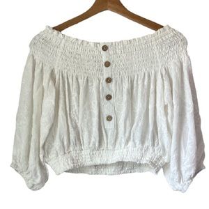 Vintage Havana Off The Shoulder Bardot Crop Top Blouse Cream Small